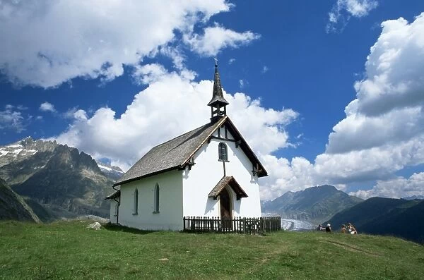 Mountain church overlooking the Aletsch Glacier