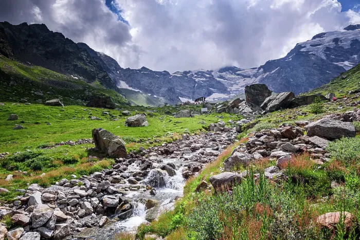 Framed Print : Mountain creek, rocks and meadows, Monte Rosa, Dufourspitze, Italian Alps, Italy, Europe Framed Print : Mountain creek, rocks and meadows, Monte Rosa, Dufourspitze, Italian Alps, Italy, Europe