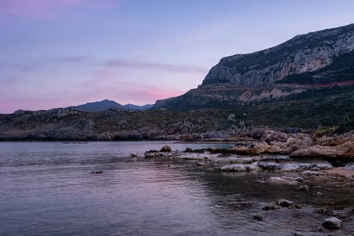 Framed Print : Mountain landscape on the coast at sunset, Greece Framed Print : Mountain landscape on the coast at sunset, Greece