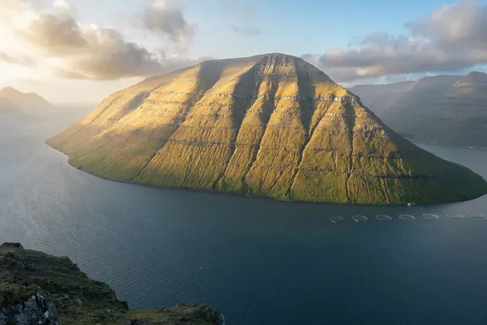 Framed Print : Mountain landscape with golden light at sunset, Faroe Islands, Denmark, Atlantic, Europe Framed Print : Mountain landscape with golden light at sunset, Faroe Islands, Denmark, Atlantic, Europe
