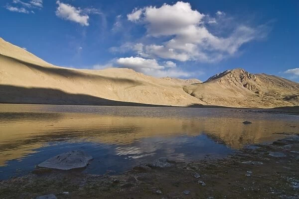 Mountain landscape and small body of water in the Wakhan Valley, Tajikistan
