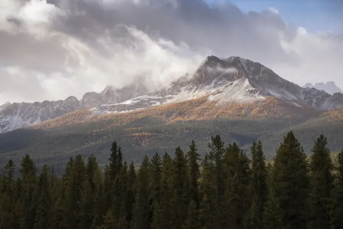 Framed Print : Mountain range at Morants Curve in autumn foliage, Banff National Park, UNESCO Framed Print : Mountain range at Morants Curve in autumn foliage, Banff National Park, UNESCO