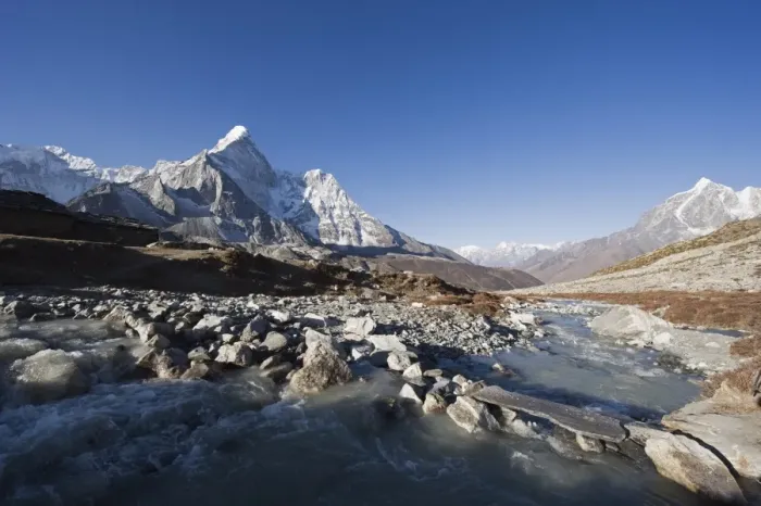 Framed Print : Mountain stream and Ama Dablam, 6812m, Solu Khumbu Everest Region, Sagarmatha National Park Framed Print : Mountain stream and Ama Dablam, 6812m, Solu Khumbu Everest Region, Sagarmatha National Park