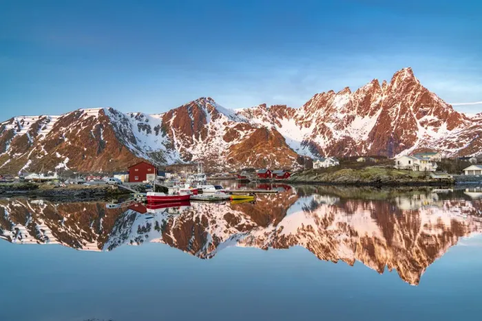 Framed Print : Mountains reflected in the cold sea at sunrise, Ballstad, Vestvagoy, Lofoten Islands, Norway, Scandinavia, Europe Framed Print : Mountains reflected in the cold sea at sunrise, Ballstad, Vestvagoy, Lofoten Islands, Norway, Scandinavia, Europe