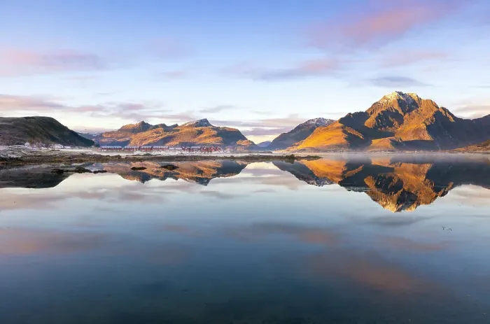 Framed Print : Mountains and rorbuer in a Fjord during sunset, Leknes, Vestvagoy, Nordland, Lofoten Islands, Norway, Scandinavia, Europe Framed Print : Mountains and rorbuer in a Fjord during sunset, Leknes, Vestvagoy, Nordland, Lofoten Islands, Norway, Scandinavia, Europe