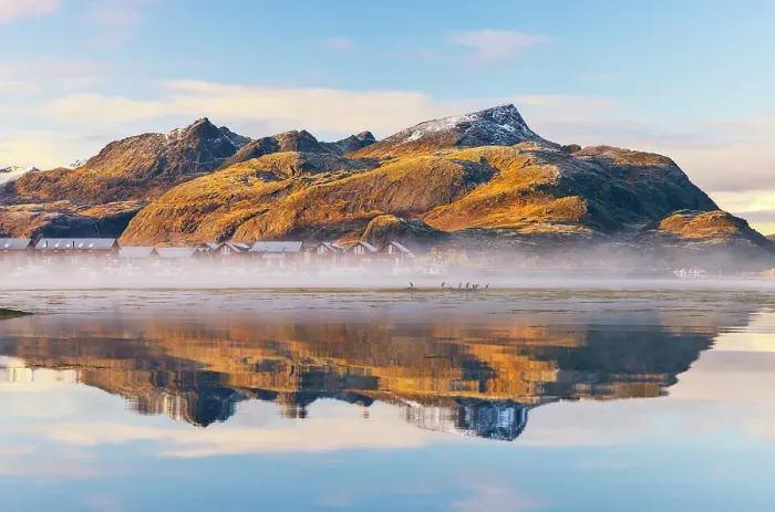 Framed Print : Mountains and rorbuer reflected in a Fjord during sunset, Leknes, Vestvagoy, Nordland, Lofoten Islands, Norway, Scandinavia, Europe Framed Print : Mountains and rorbuer reflected in a Fjord during sunset, Leknes, Vestvagoy, Nordland, Lofoten Islands, Norway, Scandinavia, Europe