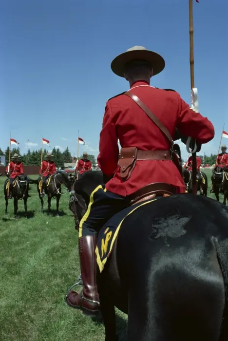 Framed Print : Mounties on horseback during roll call and instructions before performance of show number Musical Ride, at Regina, Saskatchewan, Canada Framed Print : Mounties on horseback during roll call and instructions before performance of show number Musical Ride, at Regina, Saskatchewan, Canada