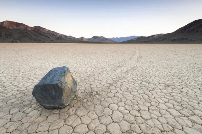 Framed Print : Moving boulders at Racetrack Playa in Death Valley National Park, California, United Framed Print : Moving boulders at Racetrack Playa in Death Valley National Park, California, United