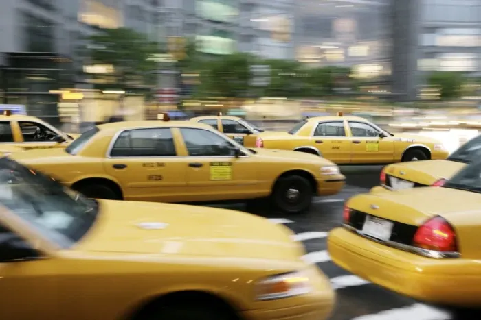 Framed Print : Moving New York taxis, Manhattan, New York, United States of America, North America Framed Print : Moving New York taxis, Manhattan, New York, United States of America, North America