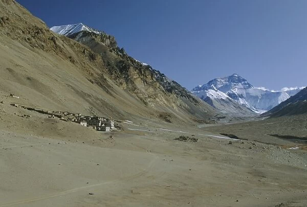 Mt Everest 8848m and Rongbuk Monastery, Himalayas, Tibet, China