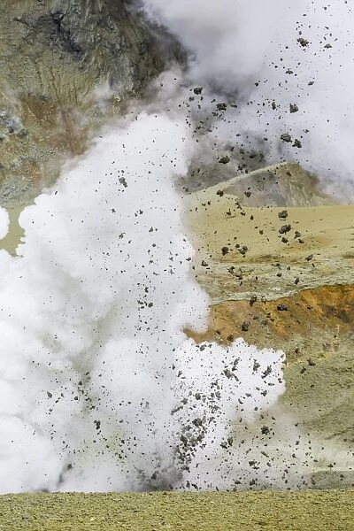 Mud being ejected from the caldera floor of an active andesite stratovolcano on White Island, North Island, New Zealand, Pacific