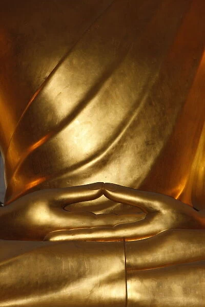 Detail of mudra, Buddha statue, Paris, France, Europe