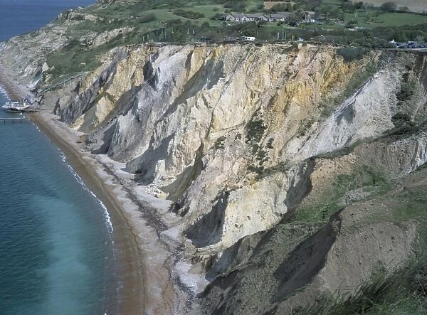 Multi-coloured cliffs on the coast, Alum Bay, Isle of Wight, England, United Kingdom