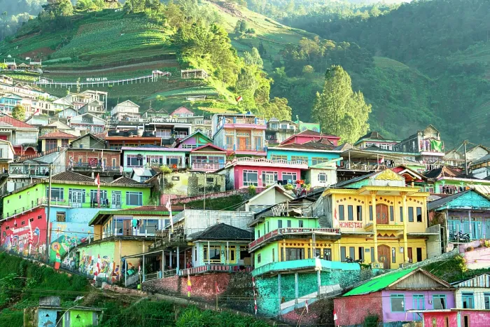 Framed Print : Multicolored houses of Butuh village also known as Nepal Van Java on mountain hillside, Magelang, Central Java, Indonesia Framed Print : Multicolored houses of Butuh village also known as Nepal Van Java on mountain hillside, Magelang, Central Java, Indonesia