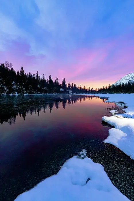 Framed Print : Multicolored sky at dawn reflected in the pristine water of lake Entova, Valmalenco, Valtellina, Sondrio province, Lombardy, Italy, Europe