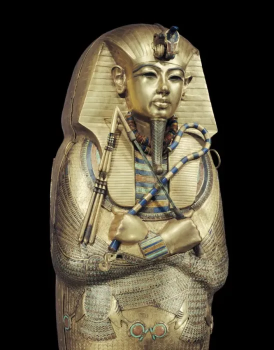 Framed Print : Mummiform coffin of gold with inlaid semi-precious stones and glass-paste Framed Print : Mummiform coffin of gold with inlaid semi-precious stones and glass-paste