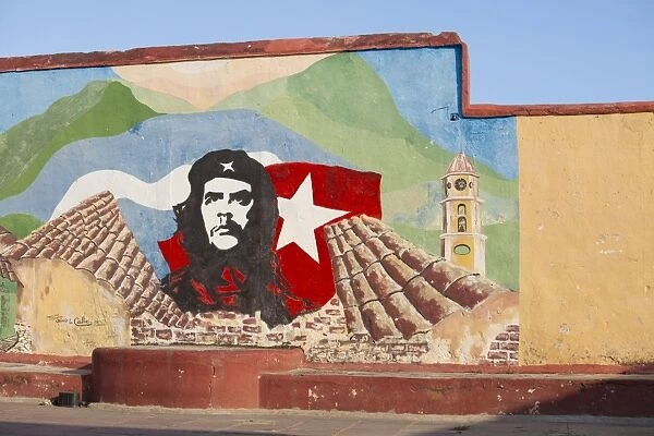 Mural of Che Guevara painted on a wall in a local school, Trinidad, Cuba