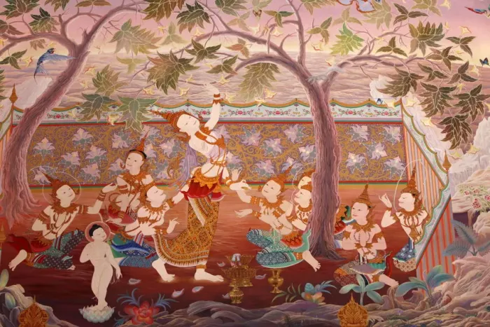 Framed Print : Detail of a mural painting in the Uposatha (shrine hall) of Buddhapadipa temple