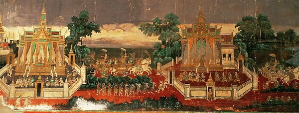 Mural of the Ramayana on wall of the Royal Palace, Phnom Penh, Cambodia