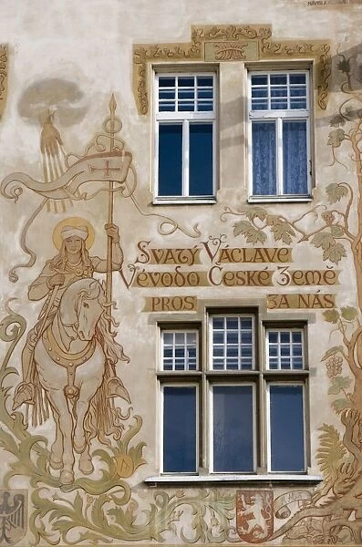 Mural of St. Wenceslas on horseback, Storch House, Old Town Square, Old Town