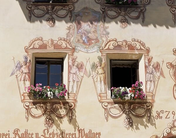 Mural surrounding cafe windows, St. Wolfgang, Salzburg Province, Austria, Europe