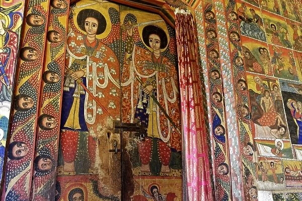 Murals in the the 16th century Christian Monastery and church of Azuwa Maryam, Zege Peninsula, Lake Tana, Ethiopia, Africa