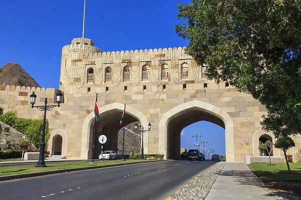 Muscat Gate Museum, straddles the road between Mutrah Corniche and old walled city