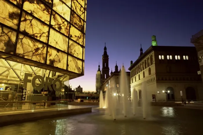 Framed Print : Museo del Foro and fountains in the Plaza de la Seo