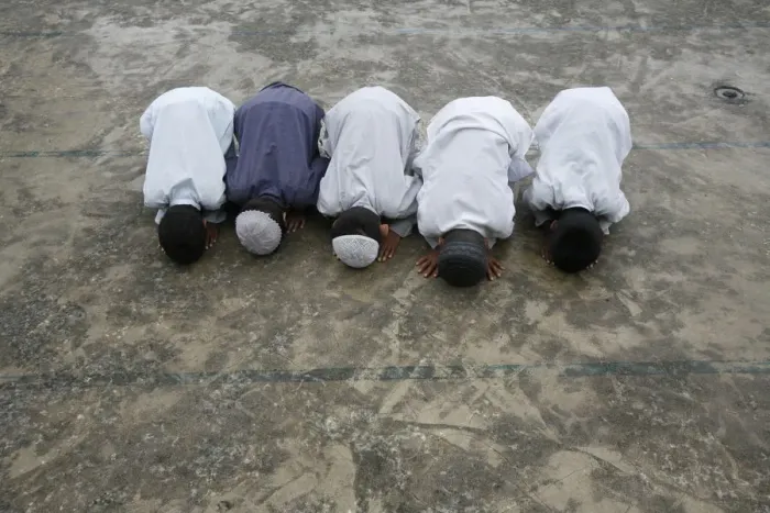 Framed Print : Muslim boys praying, Kathmandu, Nepal, Asia