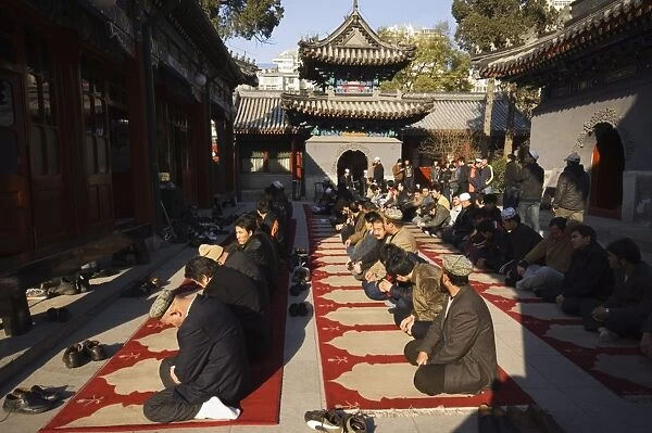 Muslims praying at Niujie mosque, Beijing, China, Asia