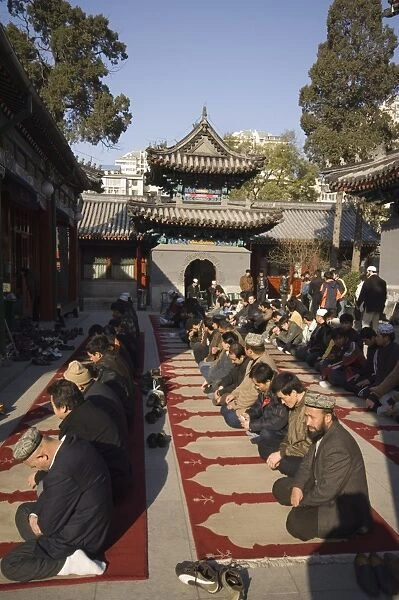 Muslims praying at Niujie mosque, Beijing, China, Asia