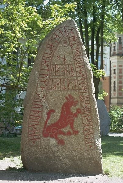 Mythical animal similar to a wolf on a rune stone found at Skarby, dating from 1000 AD