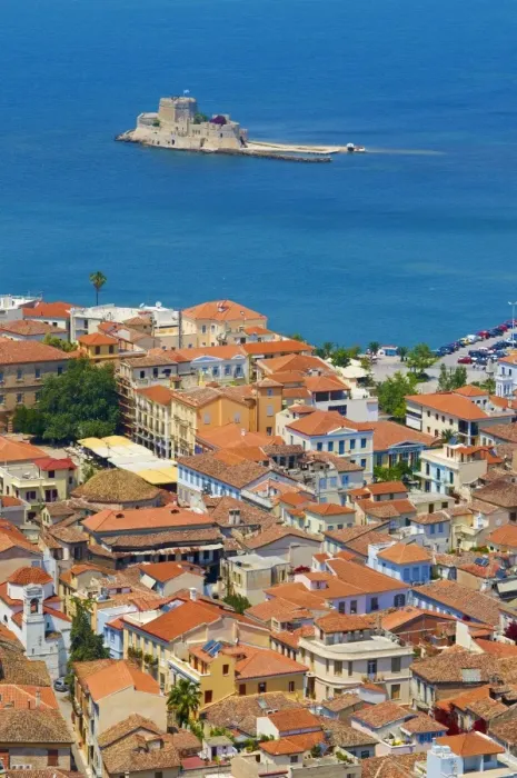 Framed Print : Nafplion town, Bourtzi island, Peloponnese, Greece, Europe Framed Print : Nafplion town, Bourtzi island, Peloponnese, Greece, Europe