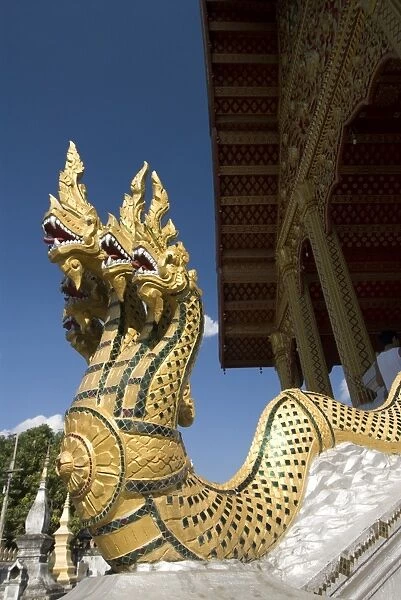 Naga heads, Wat Nong, Luang Prabang, Laos, Indochina, Southeast Asia, Asia