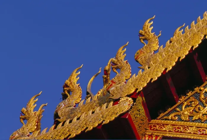 Framed Print : Nagas (sacred snakes) decorating temple roof Framed Print : Nagas (sacred snakes) decorating temple roof