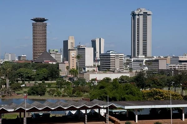 Nairobi skyline from Uhuru Park, Nairobi, Kenya, East Africa, Africa