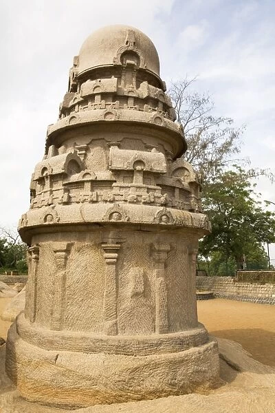The Nakul Sahdeva Ratha in the Five Rathas (Panch Rathas) complex at Mahabalipuram