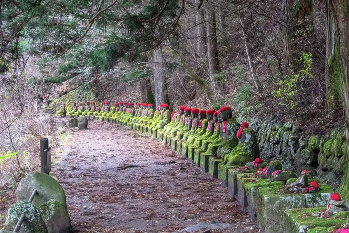 Framed Print : Narabi Jizo Buddha statues with red hat covered with Moss in Nikko, Tochigi, Honshu, Japan, Asia Framed Print : Narabi Jizo Buddha statues with red hat covered with Moss in Nikko, Tochigi, Honshu, Japan, Asia