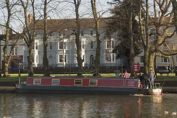 Narrow boat on River Avon, Evesham, Worcestershire, Midlands, England, United Kingdom