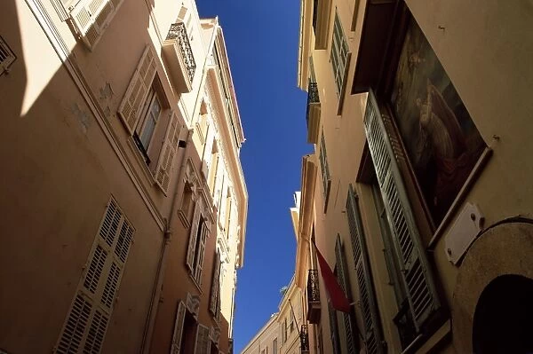 Narrow street adorned with painting, Monaco-Ville, Monaco, Mediterranean, Europe