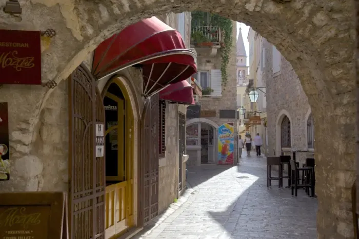 Framed Print : Narrow street, Budva Old Town, Budva, Montenegro, Europe Framed Print : Narrow street, Budva Old Town, Budva, Montenegro, Europe