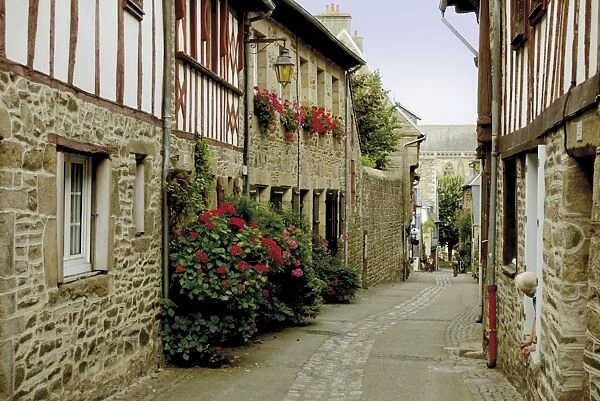 Narrow street with half timbered houses, Treguier, Cote de Granit Rose