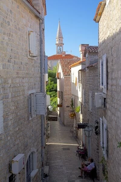 Narrow street in the Old Town, Budva, Montenegro, Europe