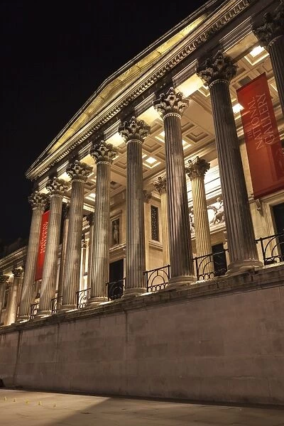 The National Gallery at night, London, England, United Kingdom, Europe