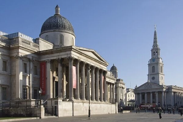 The National Gallery and St. Martins in the Fields, Trafalgar Square, London