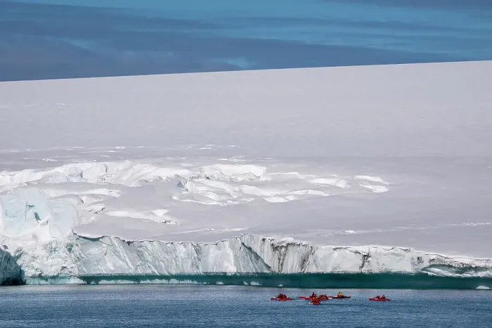 Framed Print : National Geographic Expeditions, Ponant guests kayaking along an ice cap edge, Larsen Inlet, Weddell Sea, Antarctica, Polar Regions Framed Print : National Geographic Expeditions, Ponant guests kayaking along an ice cap edge, Larsen Inlet, Weddell Sea, Antarctica, Polar Regions