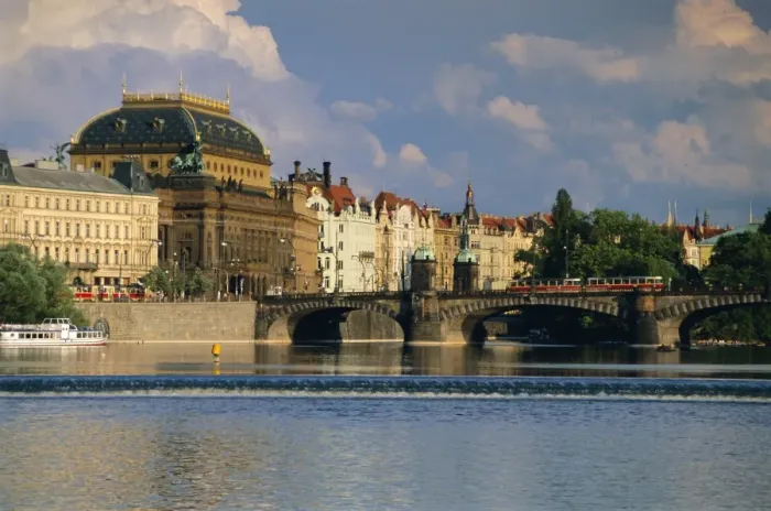 Framed Print : The National Theatre and houses along the Vltava River, Prague, Czech Republic, Europe Framed Print : The National Theatre and houses along the Vltava River, Prague, Czech Republic, Europe