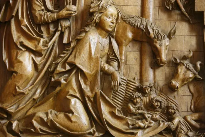 Framed Print : Detail of the Nativity on the carved altar, dating from 1509, Mauer bei Melk church Framed Print : Detail of the Nativity on the carved altar, dating from 1509, Mauer bei Melk church