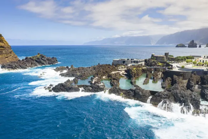 Framed Print : Natural pools formed by volcanic lava filled with crystal-clear sea water, Porto Moniz Framed Print : Natural pools formed by volcanic lava filled with crystal-clear sea water, Porto Moniz