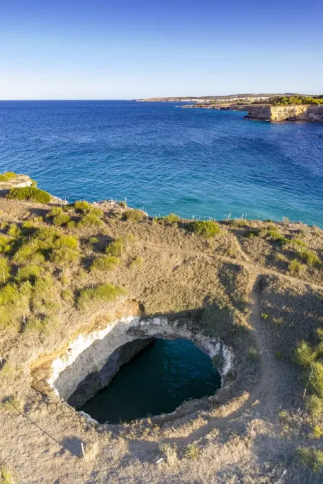 Framed Print : Natural stone arch and open grotto framed by turquoise sea, Otranto, Lecce province Framed Print : Natural stone arch and open grotto framed by turquoise sea, Otranto, Lecce province